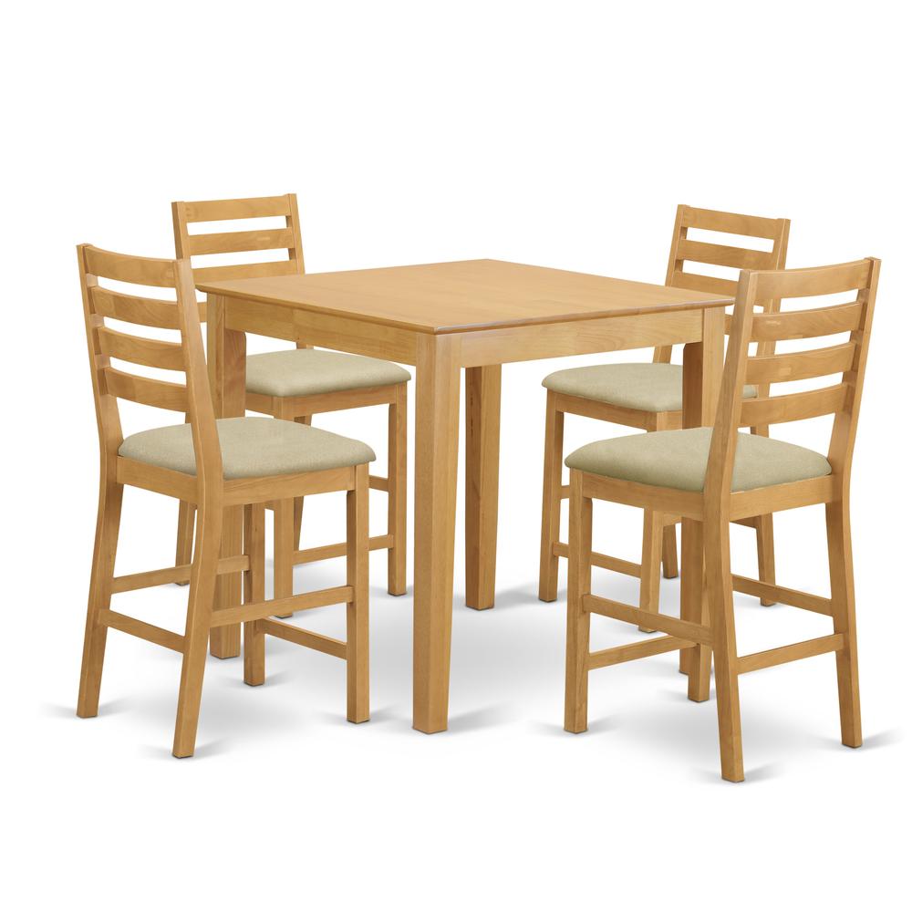 PBCF5-OAK-C 5 PC counter height Table and chair set - counter height Table and 4 dinette Chairs.. Picture 1