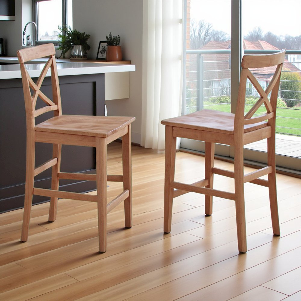 Elegant Wooden Bar Stools – Counter Height Chairs with Back, Set of 2. Picture 2