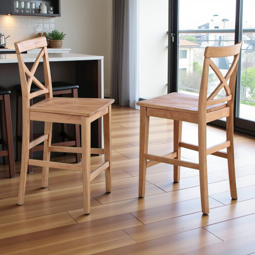 Elegant Wooden Bar Stools – Counter Height Chairs with Back, Set of 2. Picture 3