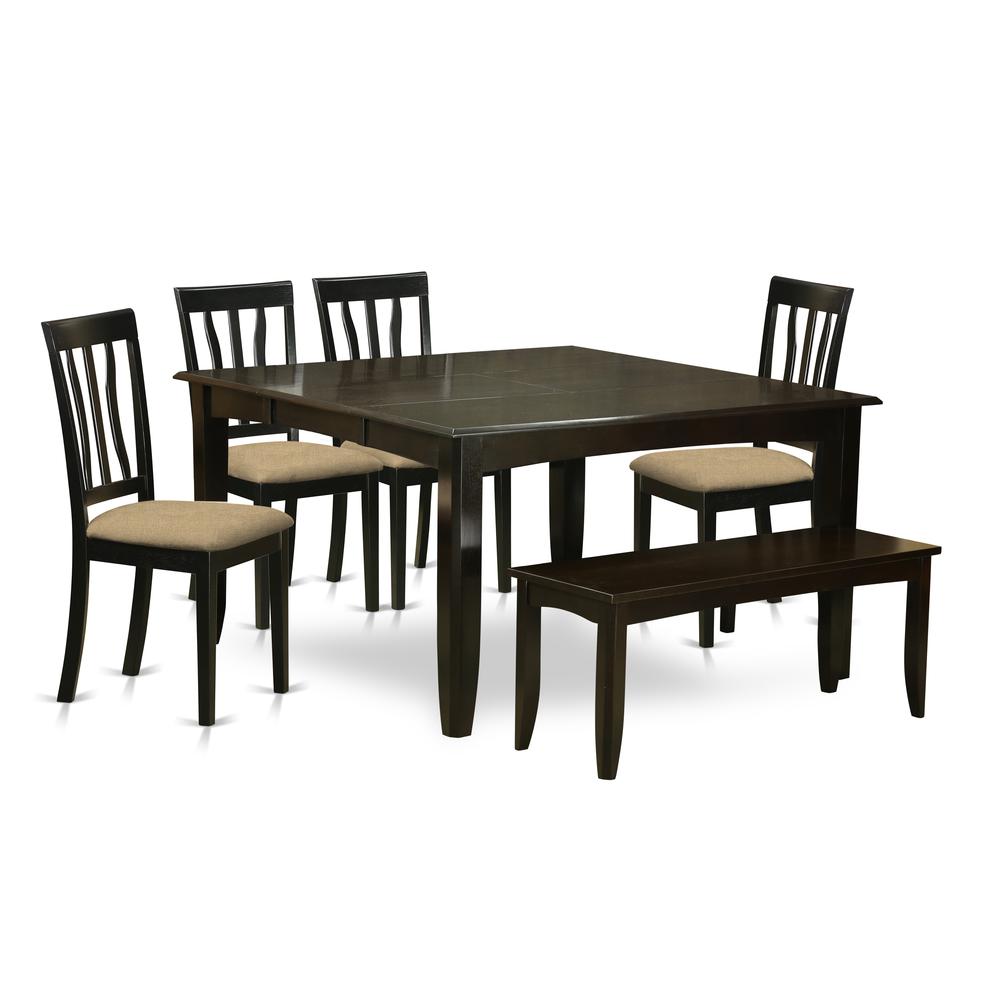 PFAN6-CAP-C 6 Pc Formal Dining set-Dining Table with Leaf and 4 Chairs plus a Bench.. Picture 1