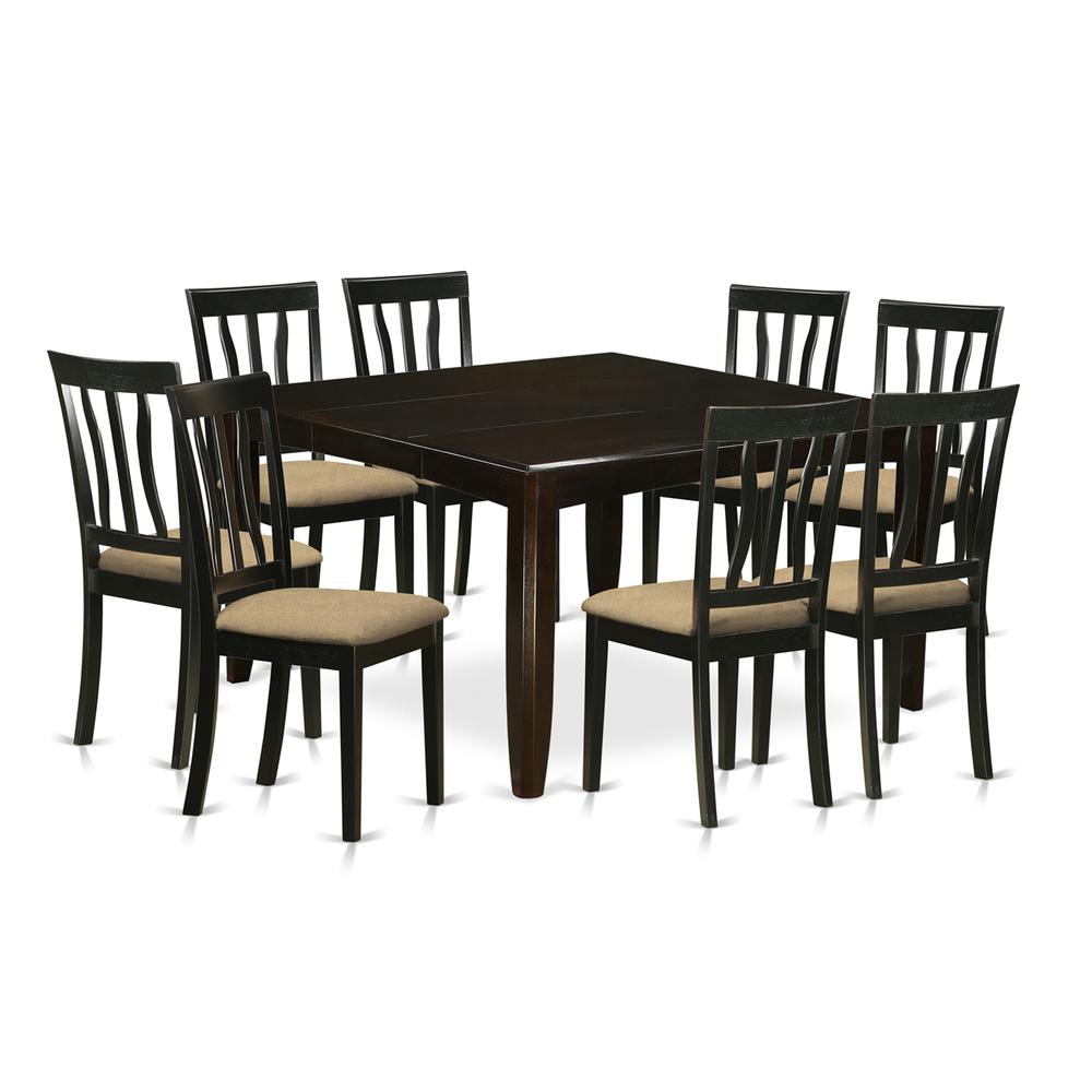 PFAN7-CAP-C 7 Pc Dining room set for 6-Square Dining Table with Leaf and 6 Dining Chairs. Picture 1