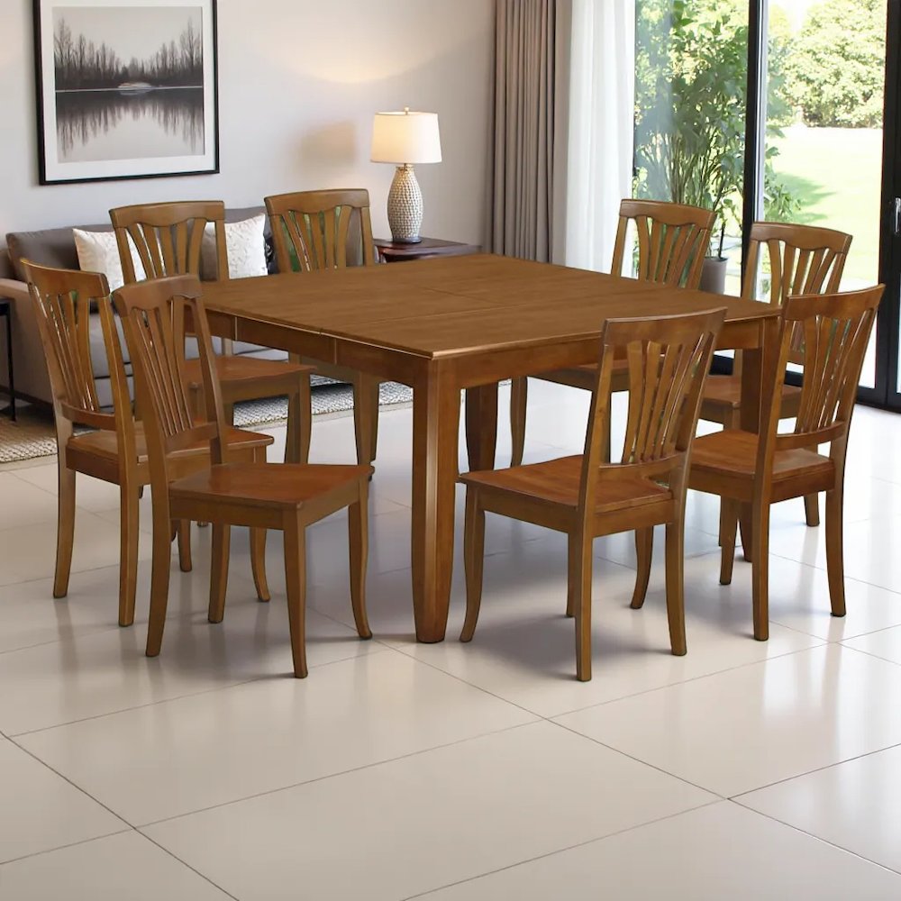 Elegant 9-Piece Dining Table Set for 8 Solid Wood Square Table & Chairs. Picture 4
