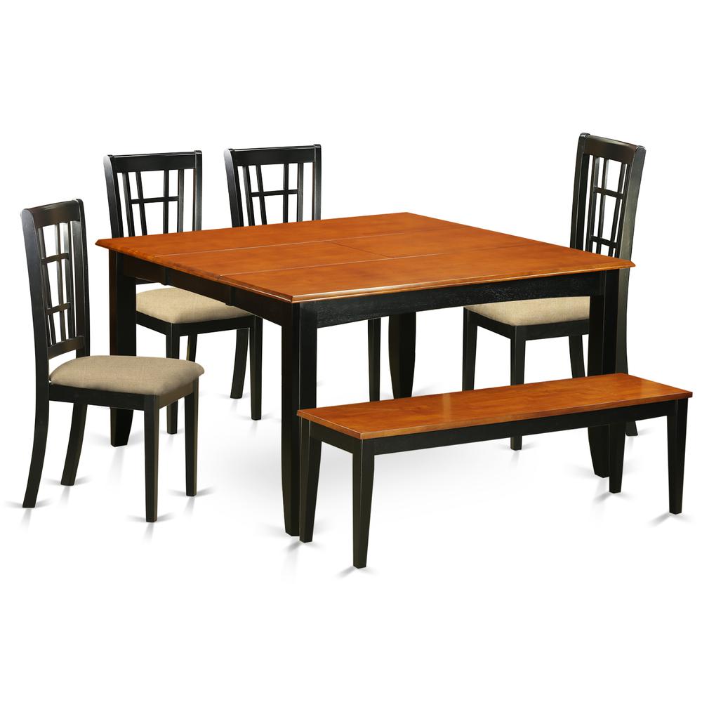 PFNI6-BCH-C 6 PC Dining room set with bench-Dining Table and 4 Wood Dining Chairs plus a bench. Picture 1