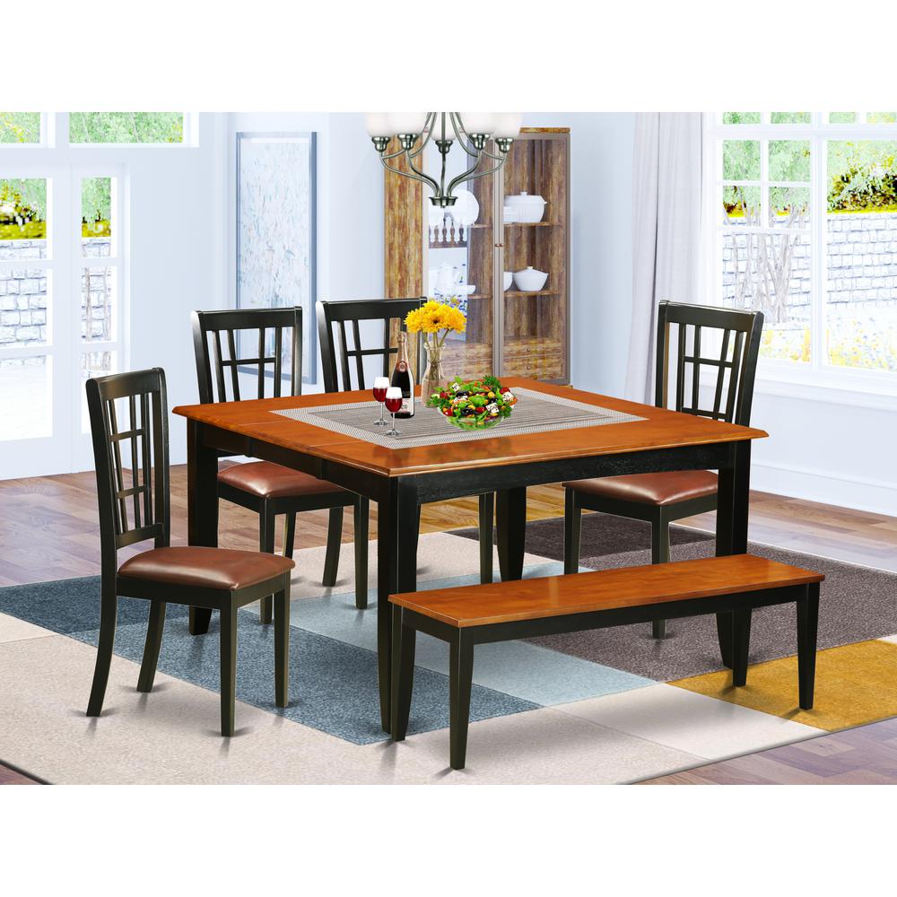 6  PC  Dining  room  set  with  bench-Dining  Table  and  4  Wooden  Dining  Chairs  plus  a  bench. Picture 6