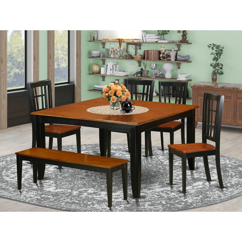 6-PC  Dining  room  set  with  bench-Dining  Table  and  4  Wooden  Dining  Chairs  plus  a  bench. Picture 6