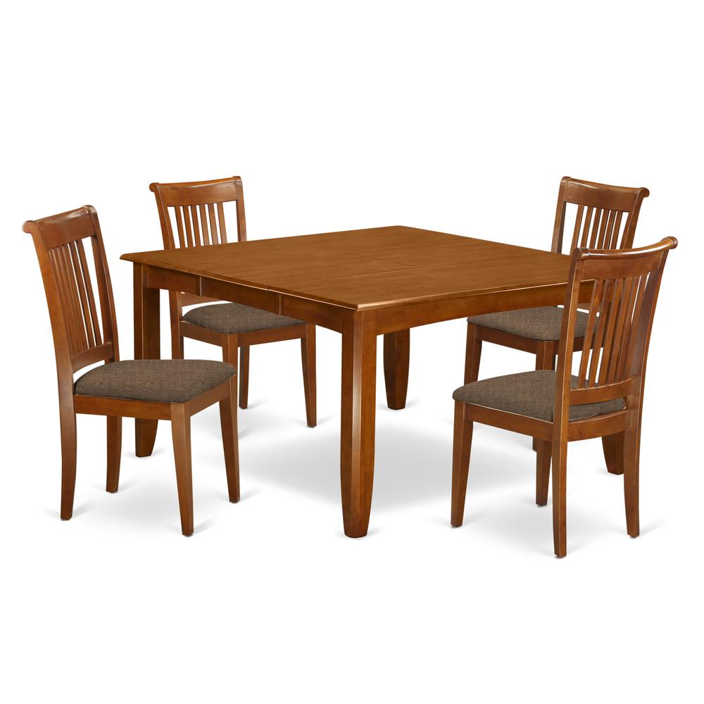 PFPO5-SBR-C 5 Pc Dining room set for 4-Square Dining Table with Leaf and 4 Dining Chairs. Picture 1