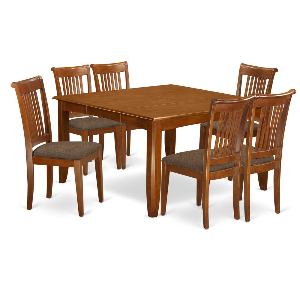 7  Pc  Dining  set-Square  Dining  Table  with  Leaf  and  6  Dining  Chairs. Picture 1