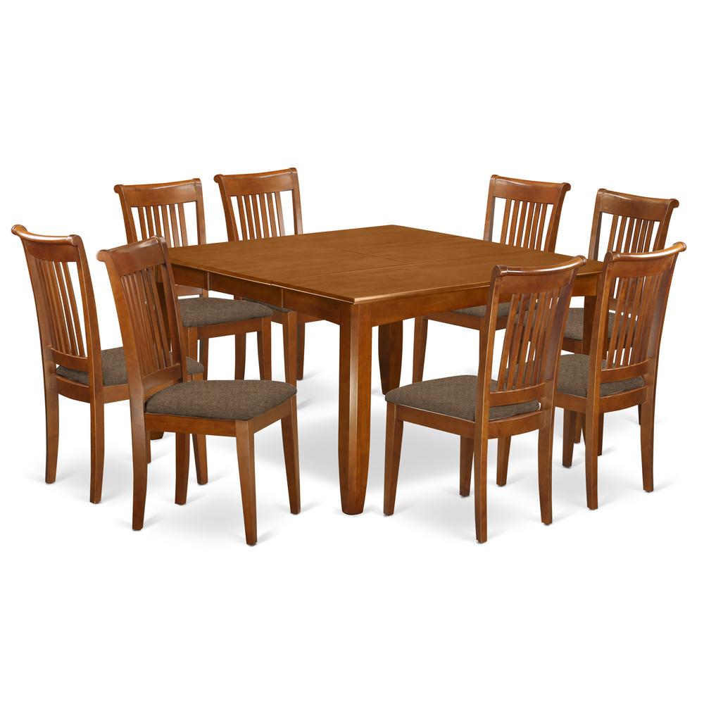 PFPO9-SBR-C 9 Pc Dining room set-Table with Leaf and 8 Kitchen Chairs.. Picture 1