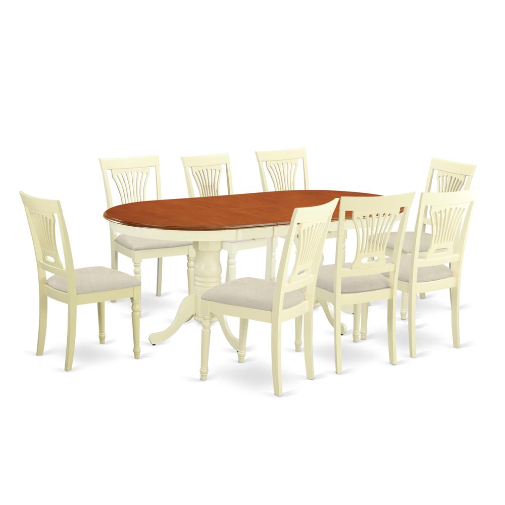 PLAI9-WHI-C 9 Pc Dining room set-Dining Table plus 8 Dining Chairs. Picture 1