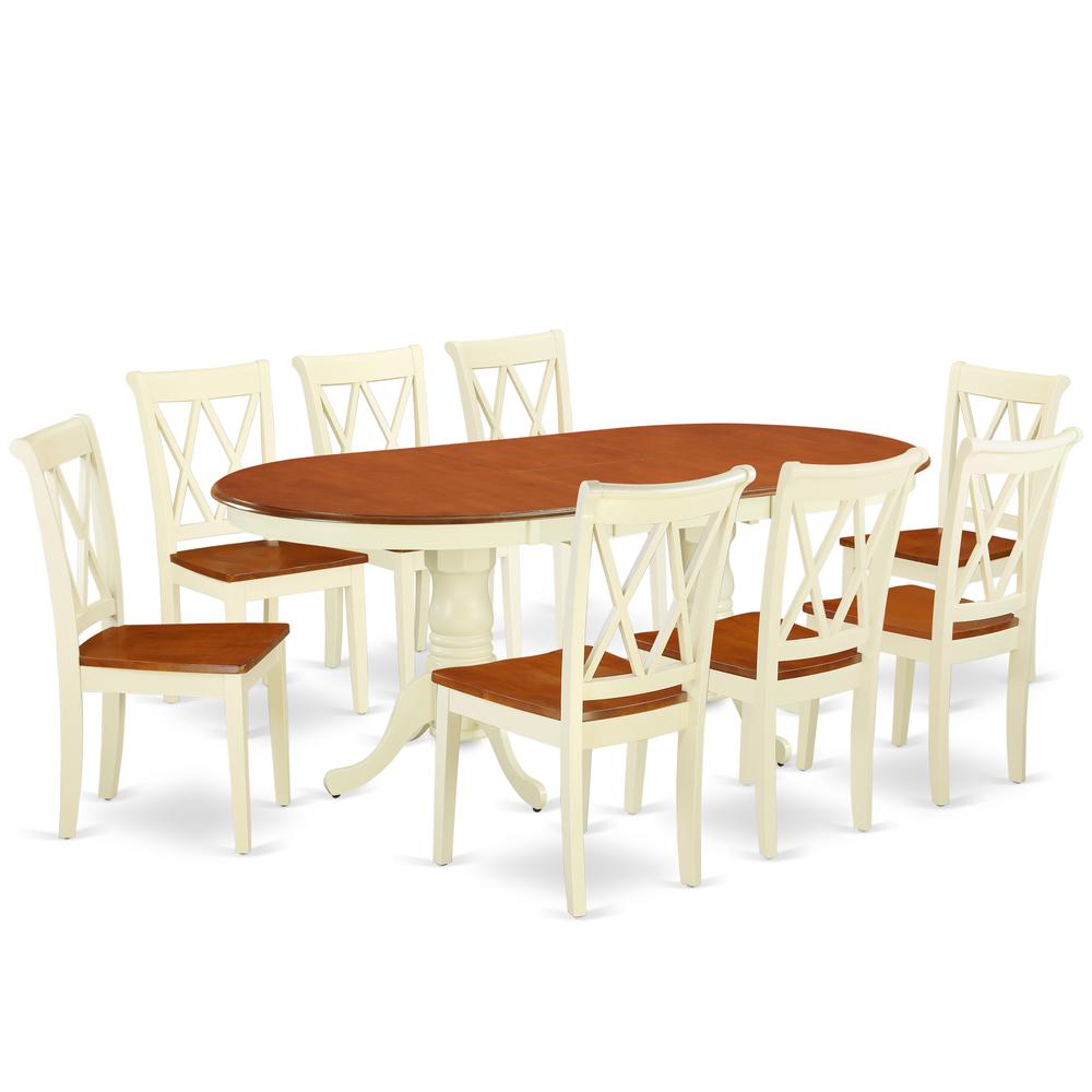 9 pcs Dining Room Set Buttermilk & Cherry, PLCL9-BMK-W. Picture 1
