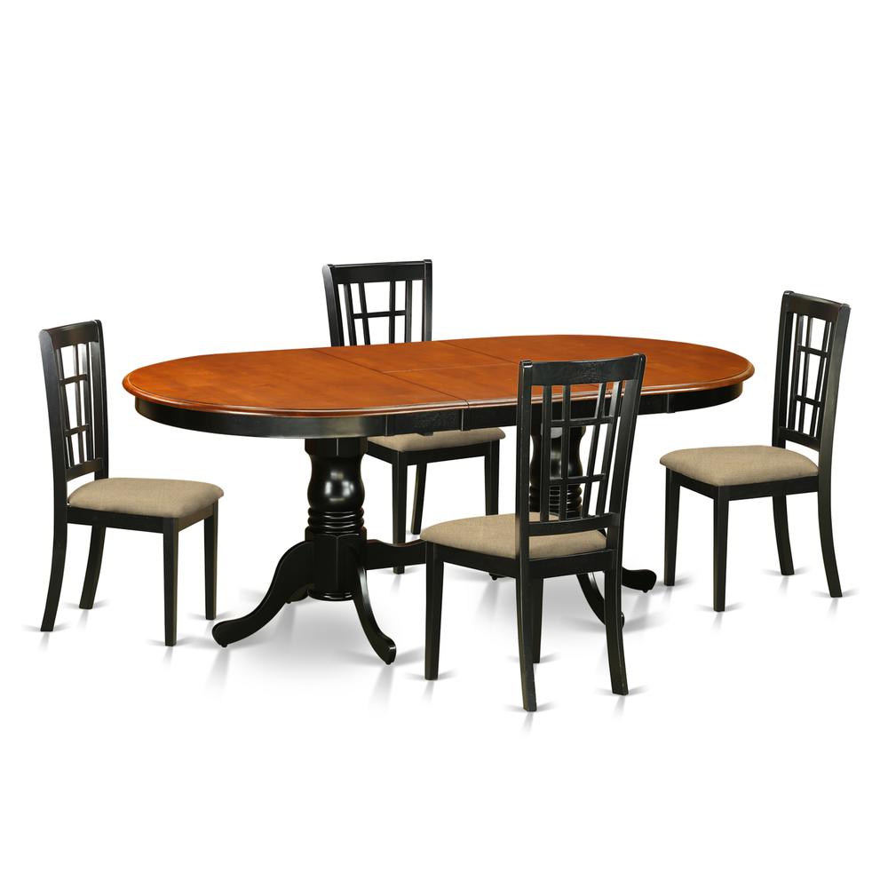 PLNI5-BCH-C 5 PC Dining room set-Dining Table with 4 Wooden Dining Chairs. Picture 1