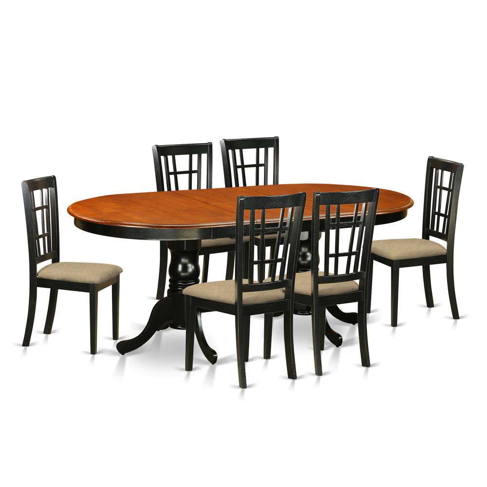 PLNI7-BCH-C 7 Pc Dining room set-Dining Table with 6 Wood Dining Chairs. Picture 1