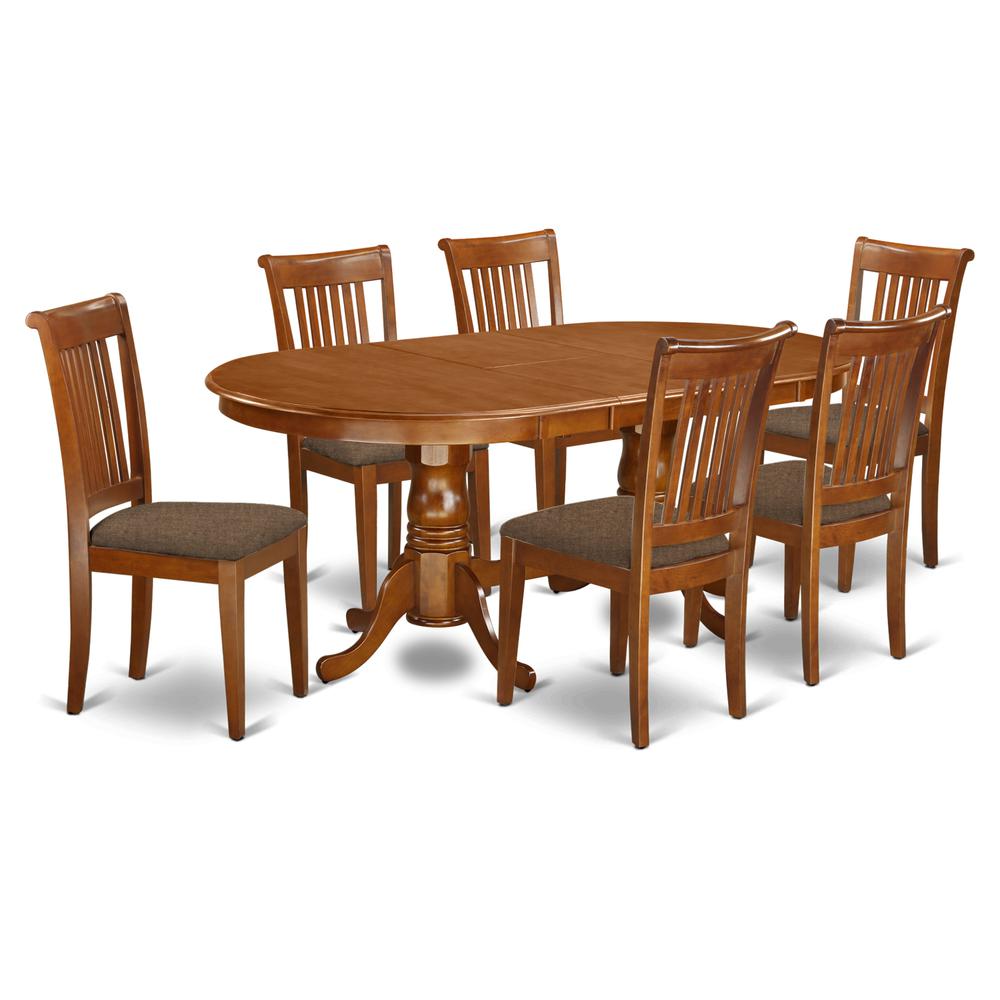 PLPO7-SBR-C 7 Pc formal Dining room set-Dining Table plus 6 Dining Chairs. Picture 1