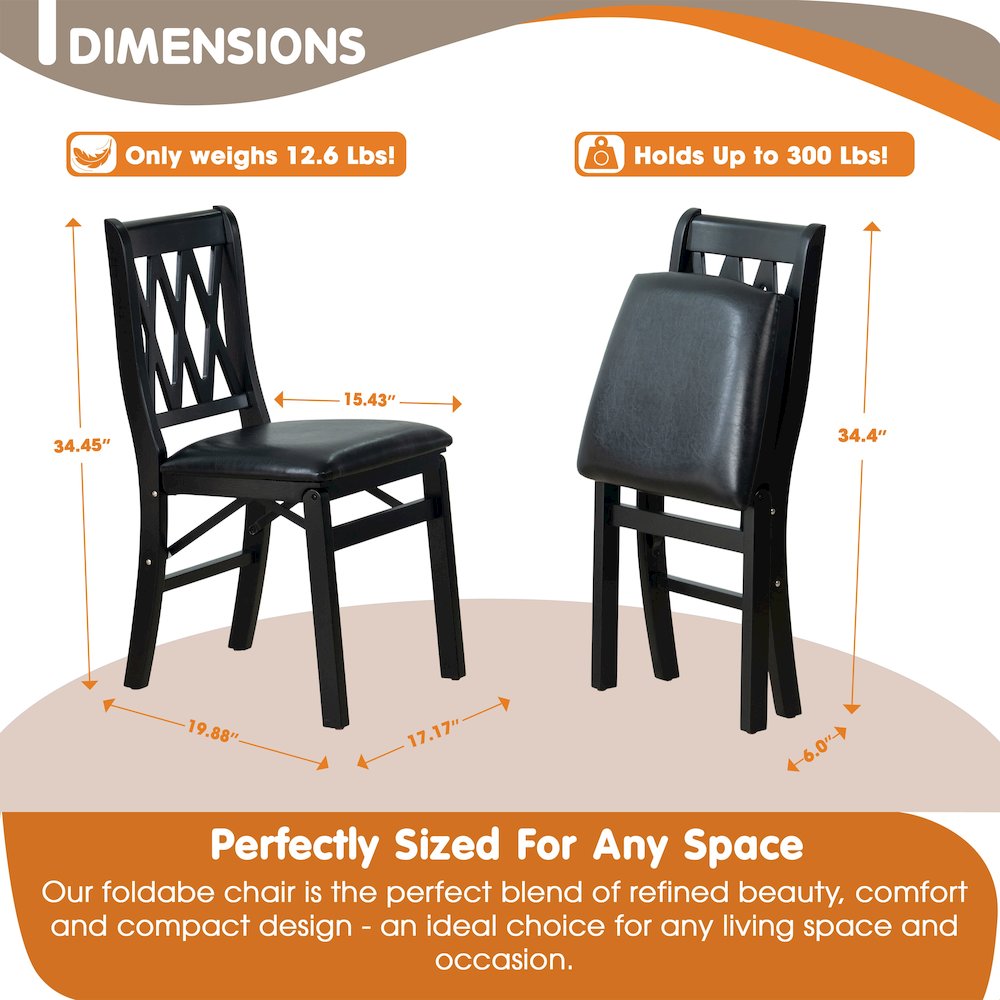 Plano Modern Dinner Chairs with PU Leather Seat, 3-X Back, Set of 2, Black Wood. Picture 3