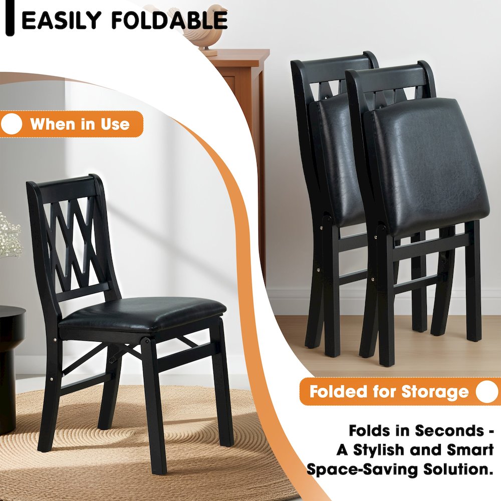 Plano Modern Dinner Chairs with PU Leather Seat, 3-X Back, Set of 2, Black Wood. Picture 4