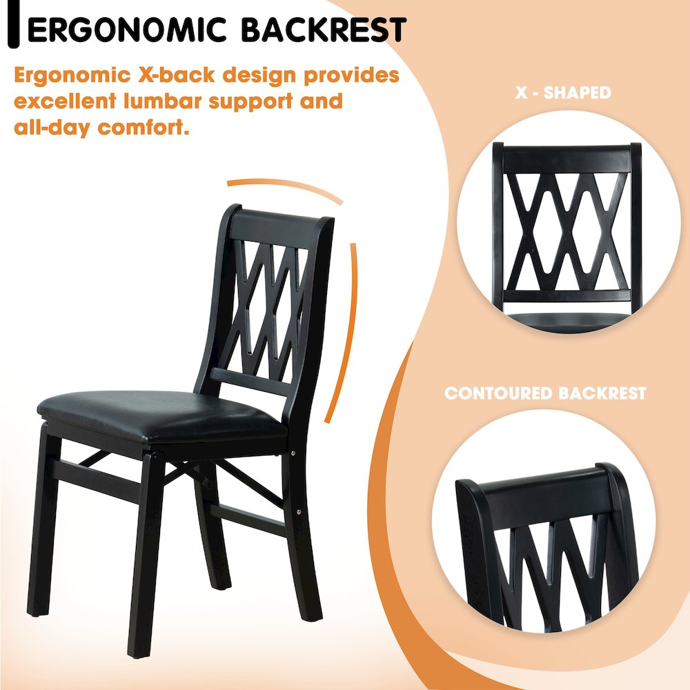 Plano Modern Dinner Chairs with PU Leather Seat, 3-X Back, Set of 2, Black Wood. Picture 5