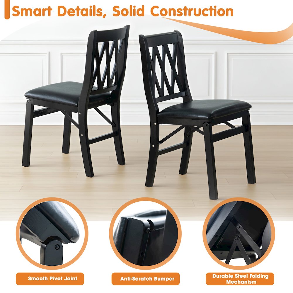 Plano Modern Dinner Chairs with PU Leather Seat, 3-X Back, Set of 2, Black Wood. Picture 6