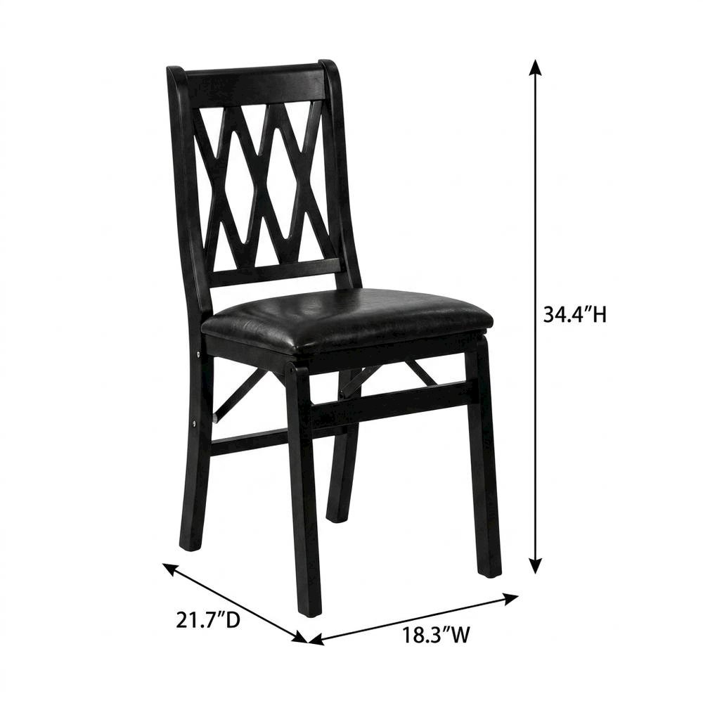 Solid Wood Dining Chairs with PU Leather Seat and 3-X Back, Black, Set of 2. Picture 5