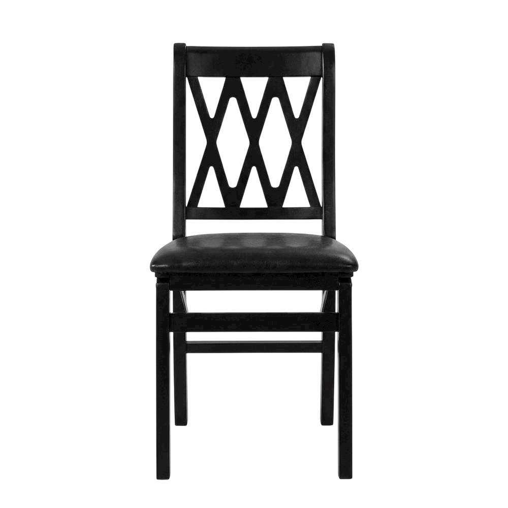 Solid Wood Dining Chairs with PU Leather Seat and 3-X Back, Black, Set of 2. Picture 1