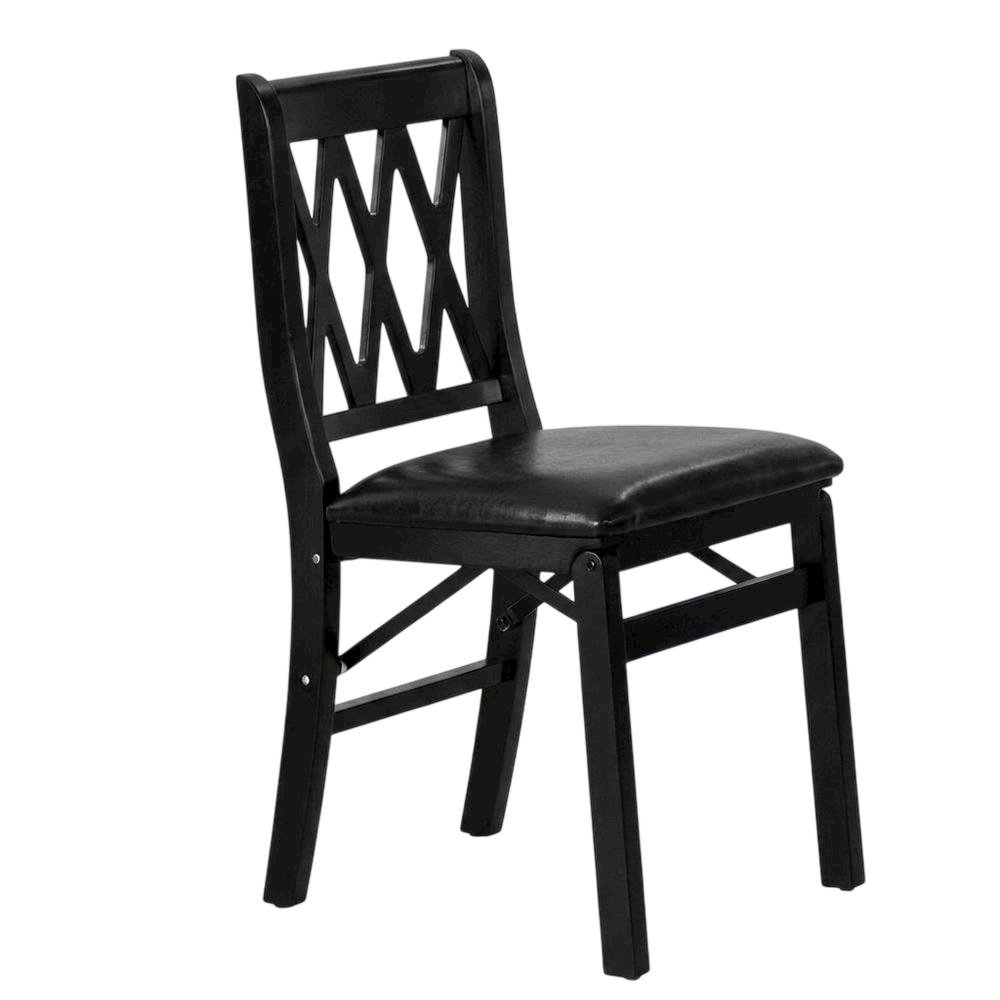Solid Wood Dining Chairs with PU Leather Seat and 3-X Back, Black, Set of 2. Picture 4