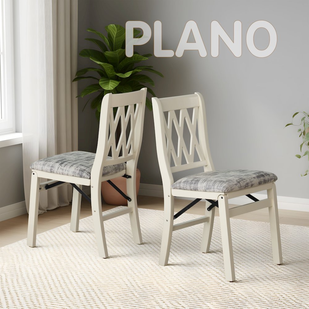 Plano Kitchen Chairs with PU Leather Seat, 3-X Back, Set of 2, Linen White. Picture 2
