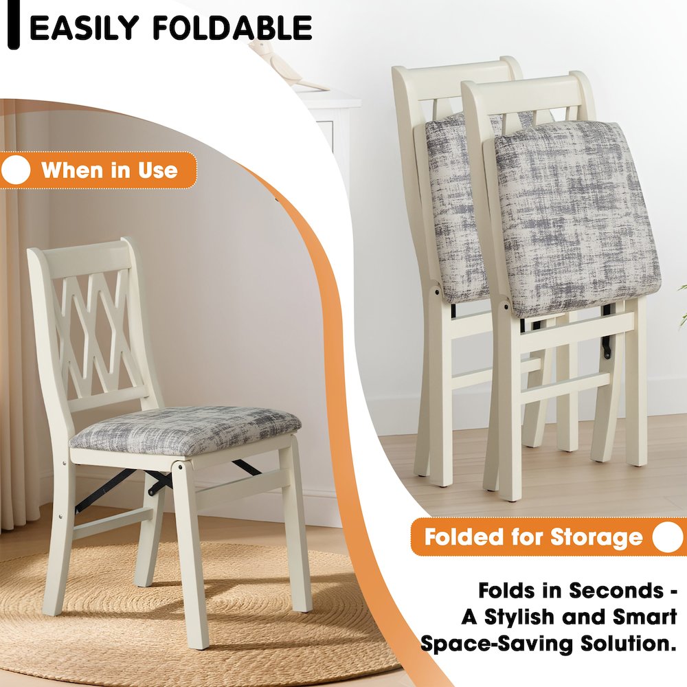 Plano Kitchen Chairs with PU Leather Seat, 3-X Back, Set of 2, Linen White. Picture 4