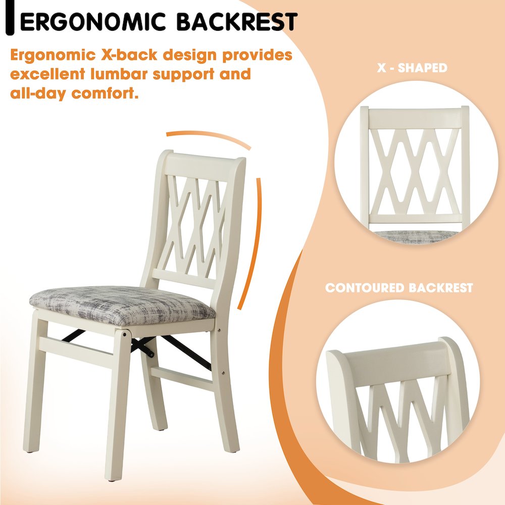 Plano Kitchen Chairs with PU Leather Seat, 3-X Back, Set of 2, Linen White. Picture 5