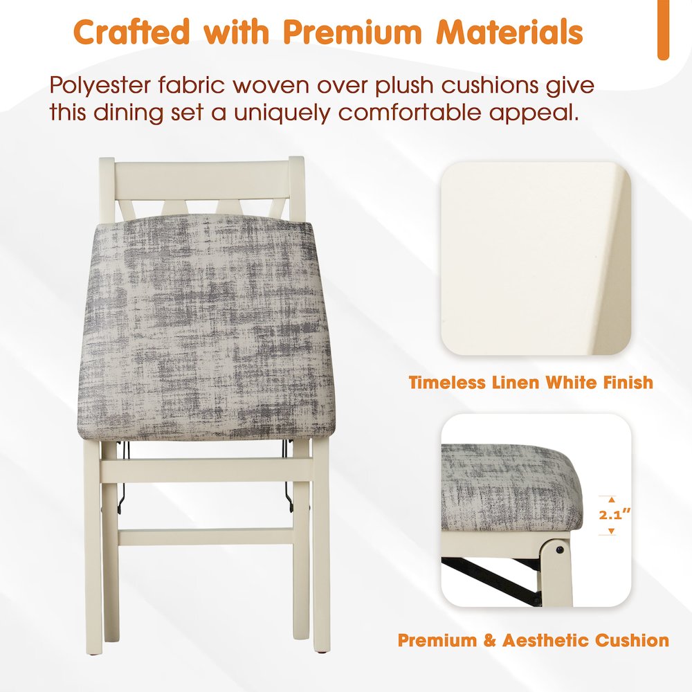 Plano Kitchen Chairs with PU Leather Seat, 3-X Back, Set of 2, Linen White. Picture 7