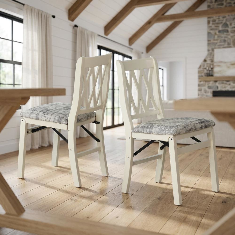 Solid Wood Dining Chairs, Linen White, Set of 2. Picture 2