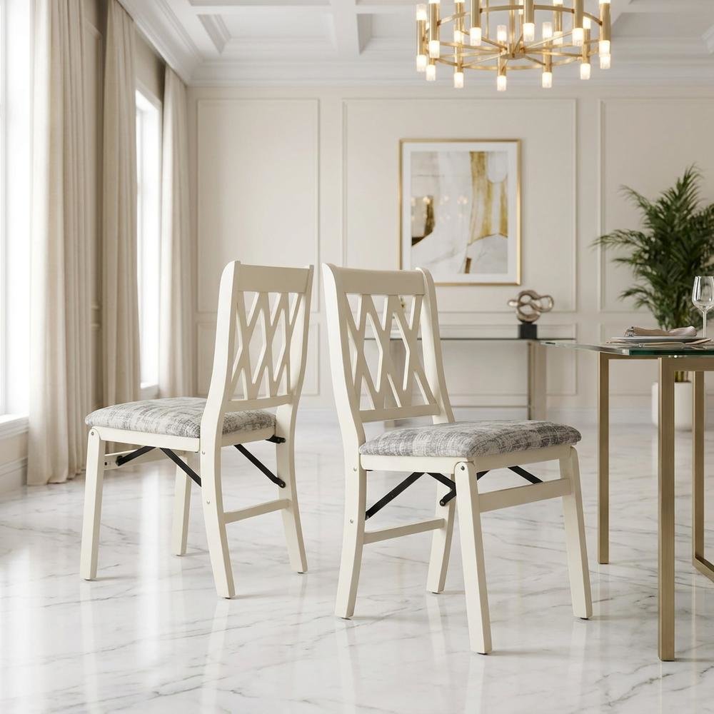 Solid Wood Dining Chairs, Linen White, Set of 2. Picture 3