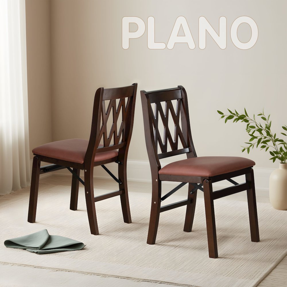 Plano Modern Dining Chairs, PU Leather Seat, 3-X Back, Set of 2, Mahogany Finish. Picture 4