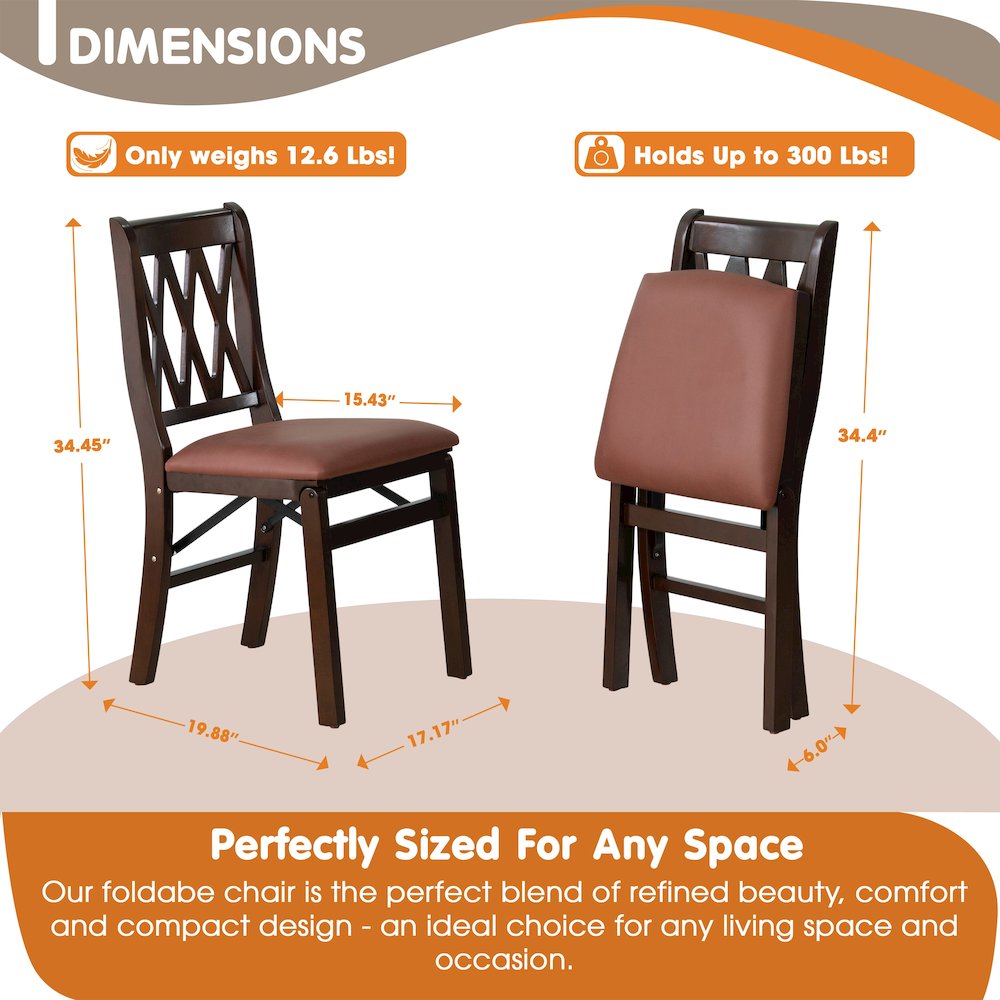Plano Modern Dining Chairs, PU Leather Seat, 3-X Back, Set of 2, Mahogany Finish. Picture 2