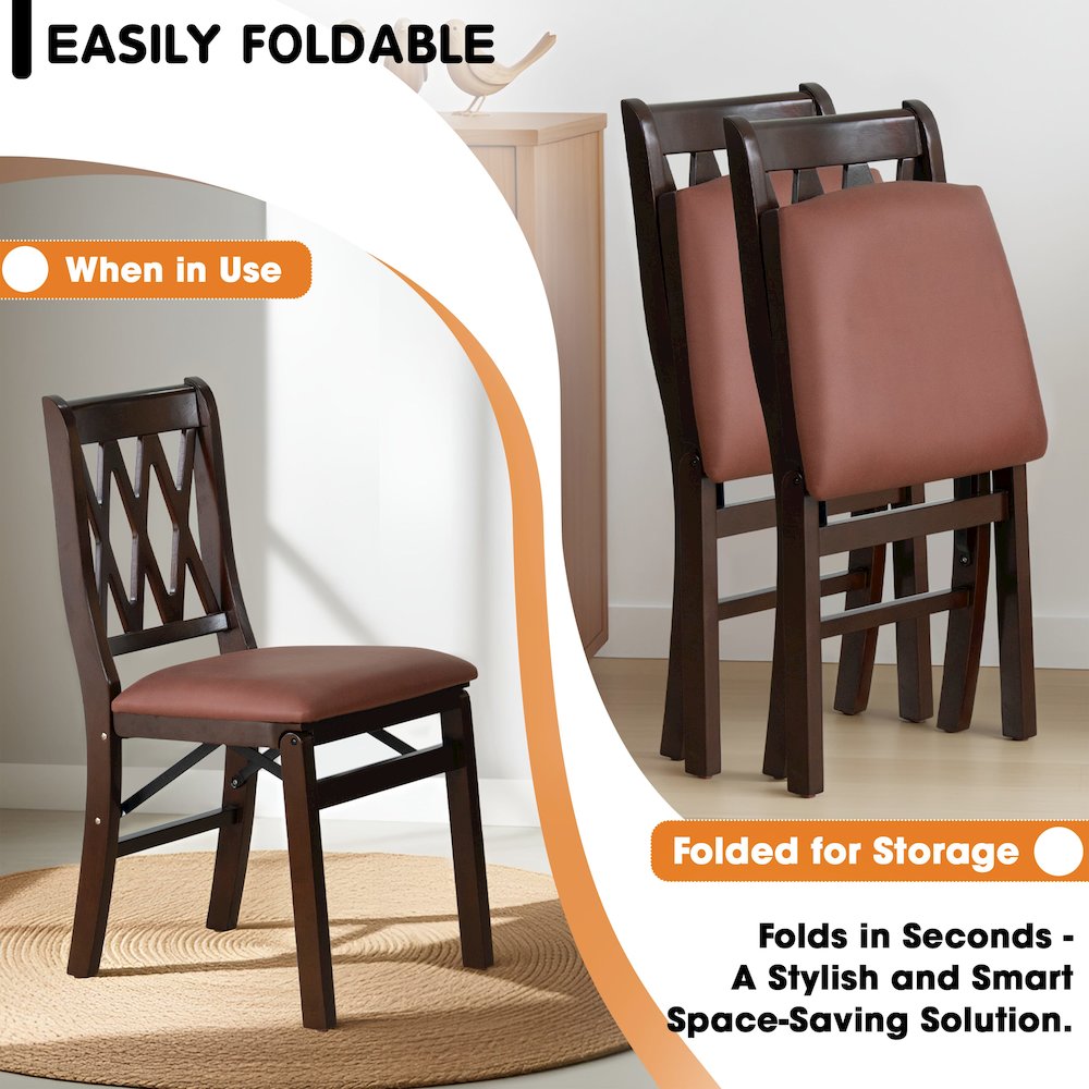 Plano Modern Dining Chairs, PU Leather Seat, 3-X Back, Set of 2, Mahogany Finish. Picture 3