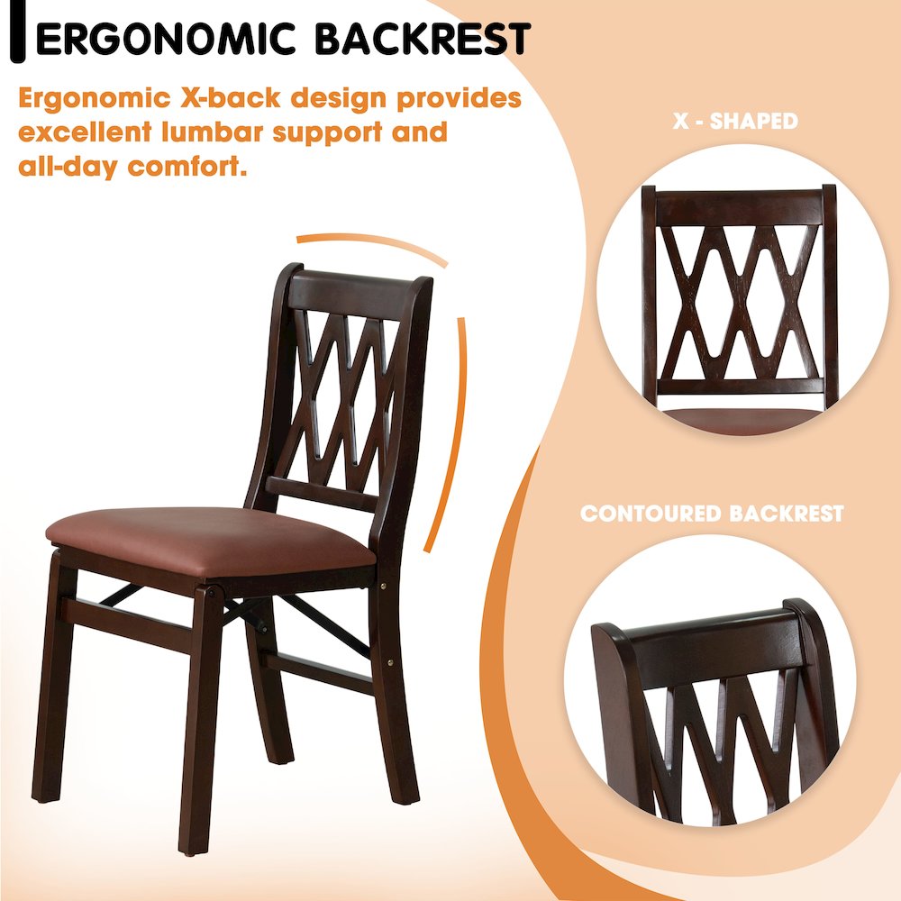 Plano Modern Dining Chairs, PU Leather Seat, 3-X Back, Set of 2, Mahogany Finish. Picture 5
