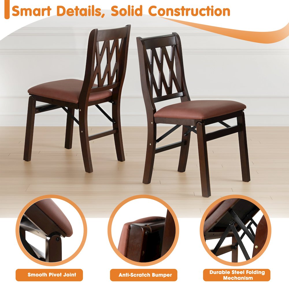 Plano Modern Dining Chairs, PU Leather Seat, 3-X Back, Set of 2, Mahogany Finish. Picture 6