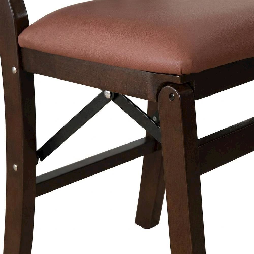 Solid Wood Dining Chairs with PU Leather Seat and 3-X Back, Mahogany, Set of 2. Picture 7