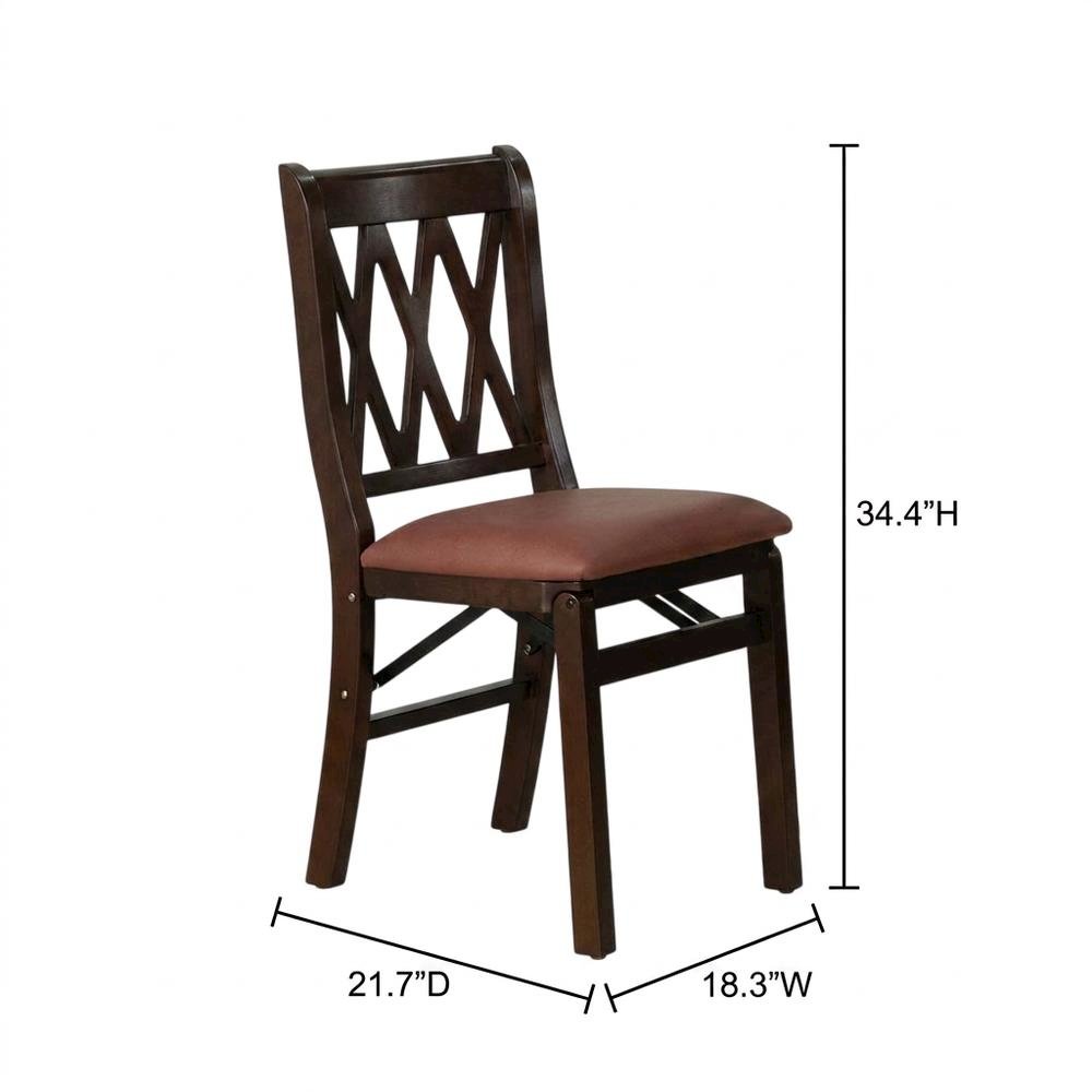 Solid Wood Dining Chairs with PU Leather Seat and 3-X Back, Mahogany, Set of 2. Picture 5