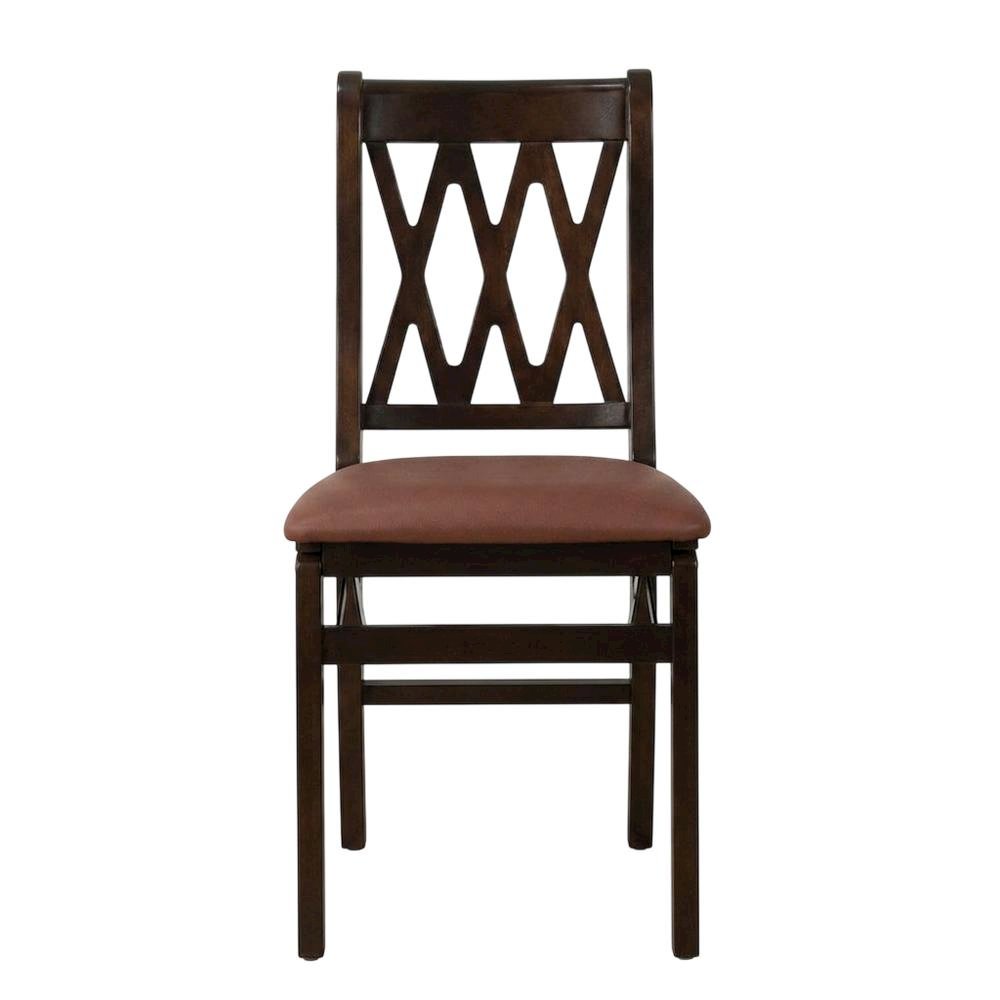 Solid Wood Dining Chairs with PU Leather Seat and 3-X Back, Mahogany, Set of 2. Picture 1