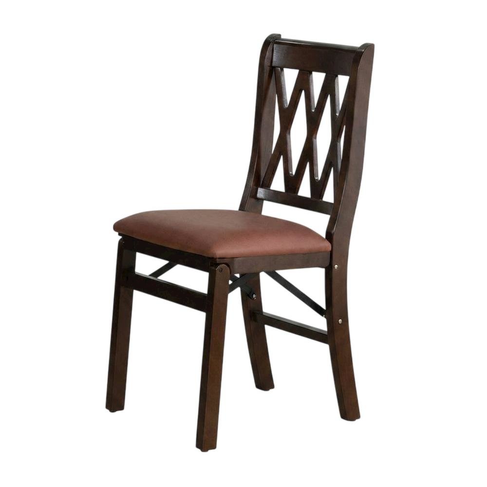 Solid Wood Dining Chairs with PU Leather Seat and 3-X Back, Mahogany, Set of 2. Picture 4