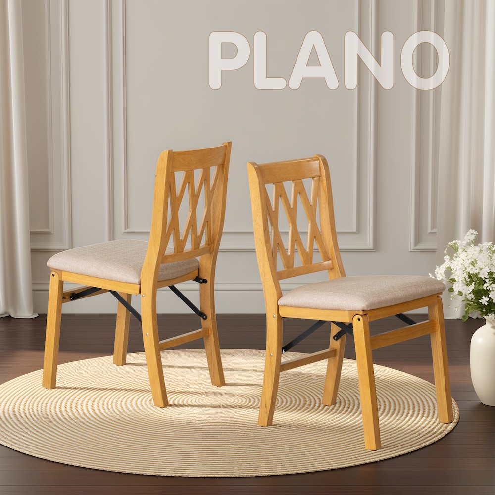 Plano Dining Chairs with PU Leather Seat, 3-X Back, Set of 2, Oak Wood Finish. Picture 2