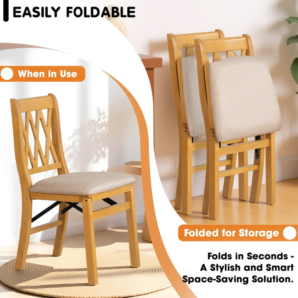 Plano Dining Chairs with PU Leather Seat, 3-X Back, Set of 2, Oak Wood Finish. Picture 4