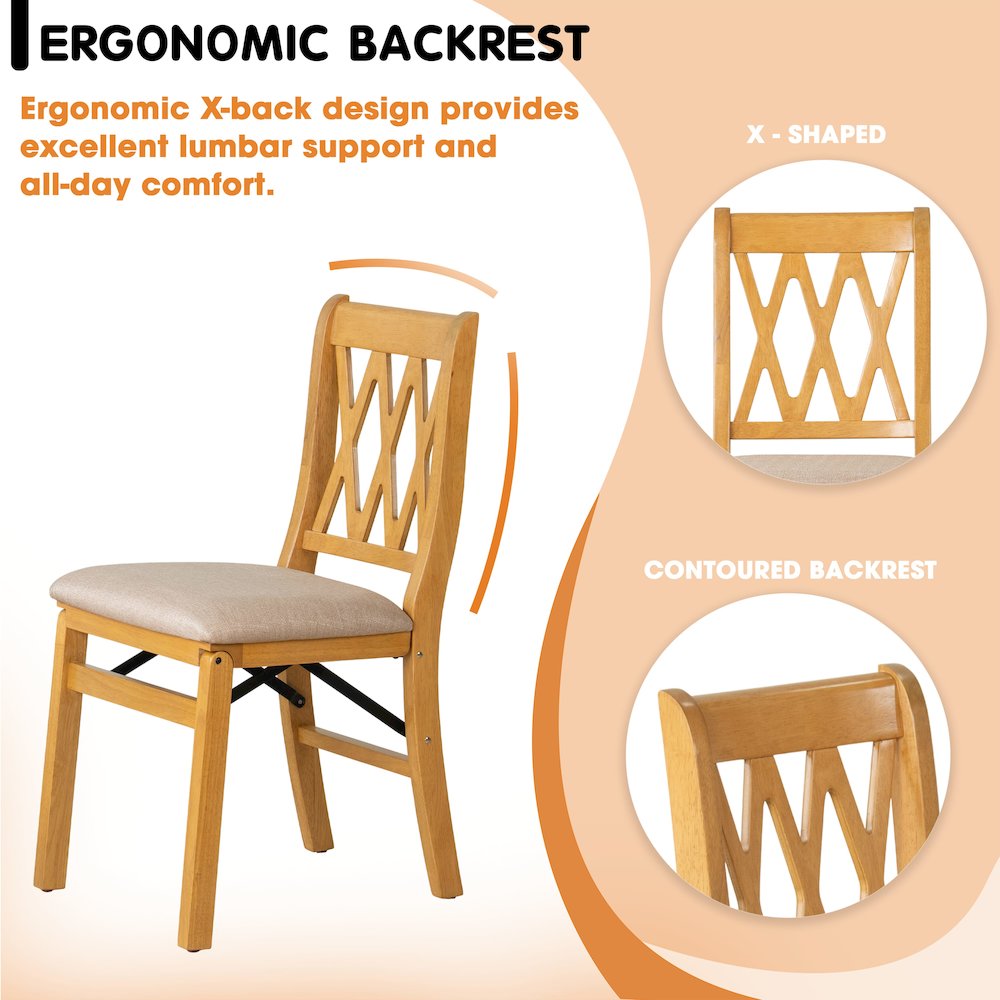 Plano Dining Chairs with PU Leather Seat, 3-X Back, Set of 2, Oak Wood Finish. Picture 5