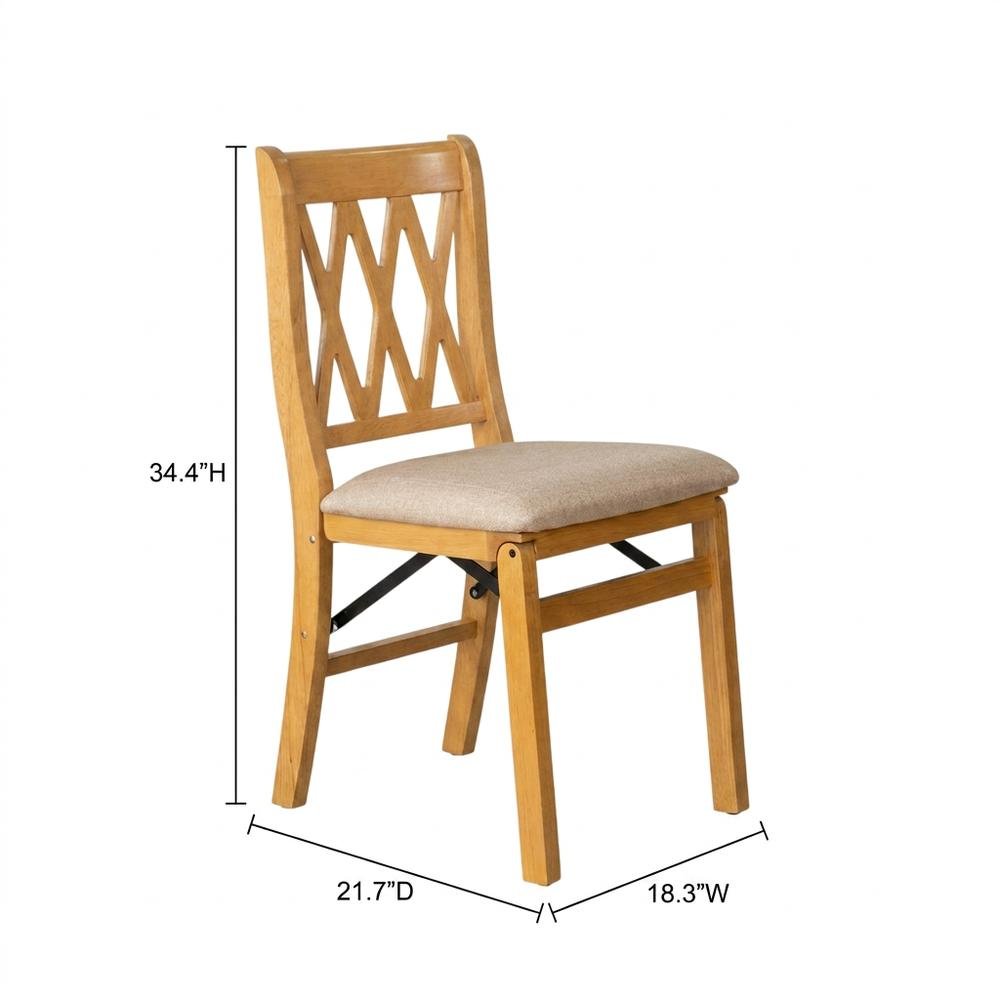 Solid Wood Dining Chairs with PU Leather Seat and 3-X Back, Oak, Set of 2. Picture 5