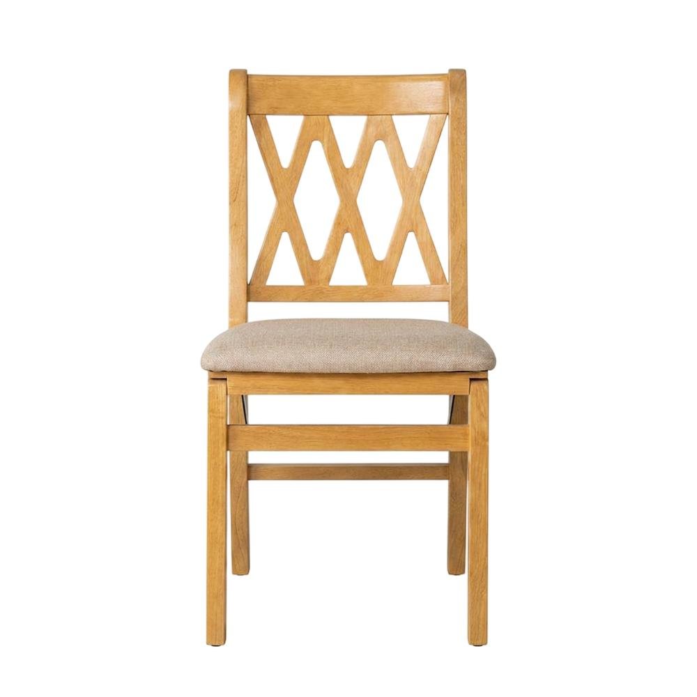 Solid Wood Dining Chairs with PU Leather Seat and 3-X Back, Oak, Set of 2. Picture 1