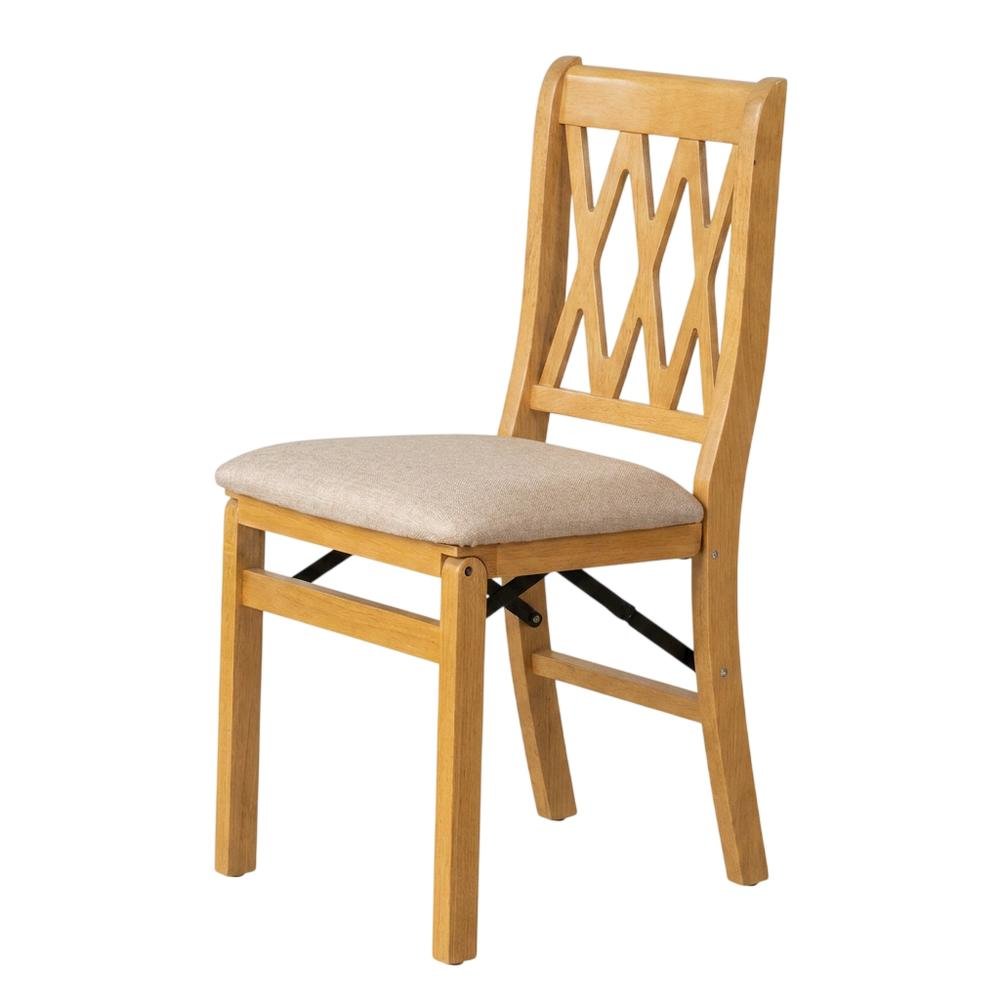 Solid Wood Dining Chairs with PU Leather Seat and 3-X Back, Oak, Set of 2. Picture 4