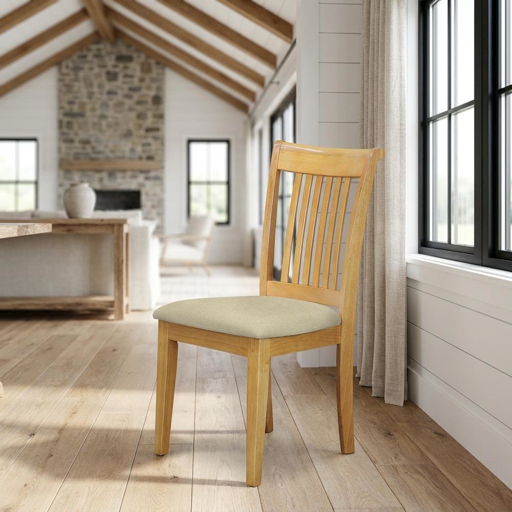 Asian Wood Dining Chair with Solid -Finish Frame for Dining Room, Oak, Set of 2. Picture 3