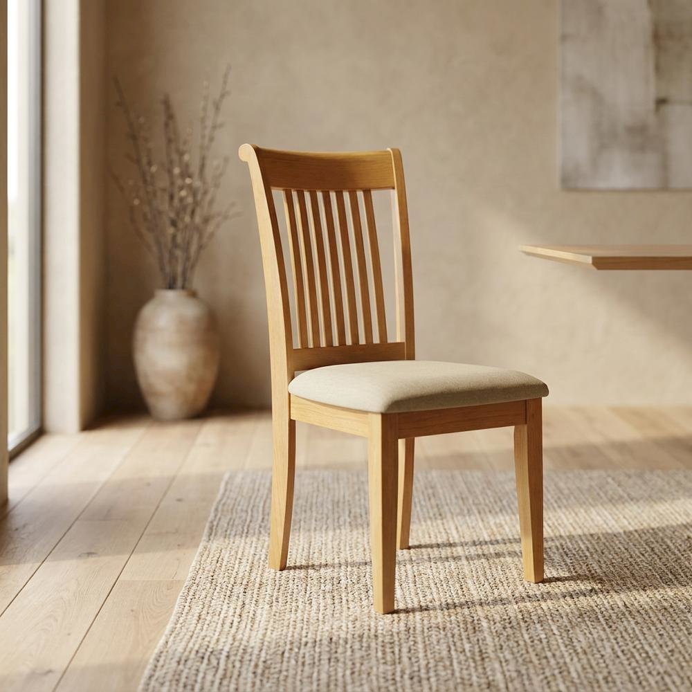 Asian Wood Dining Chair with Solid -Finish Frame for Dining Room, Oak, Set of 2. Picture 4