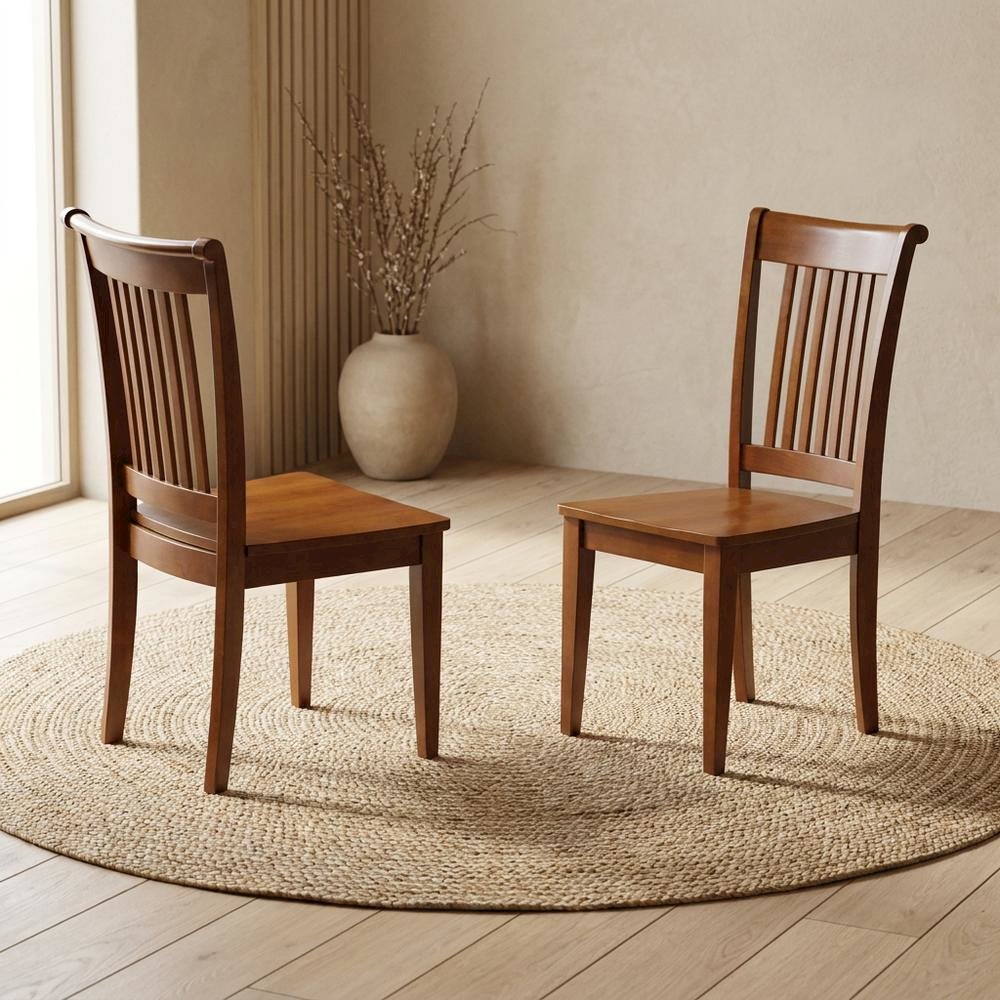Solid Wood Slat-Back Dining Chairs with Wood Seat for Dining Room, Set of 2. Picture 4