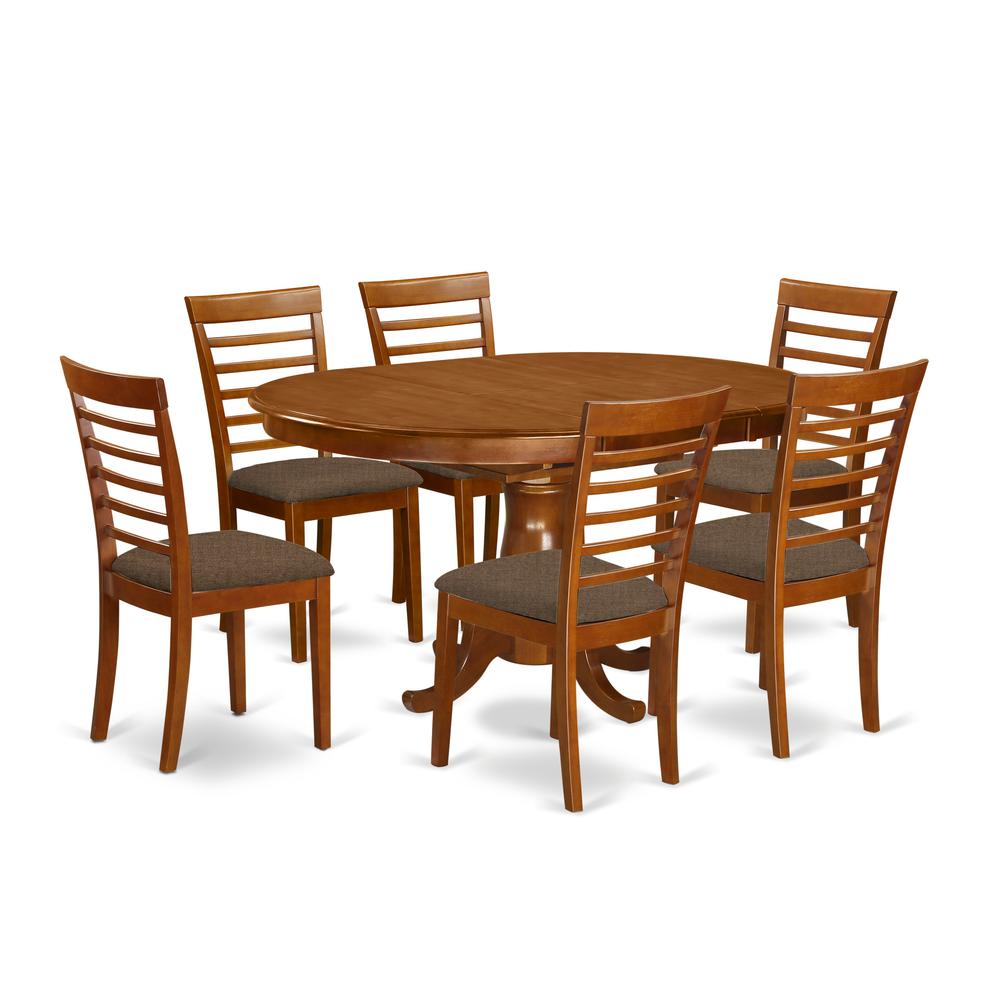 POML7-SBR-C 7 PC Dining room set for 6-Oval Dining Table with Leaf with 6 Dining Chairs.. Picture 1