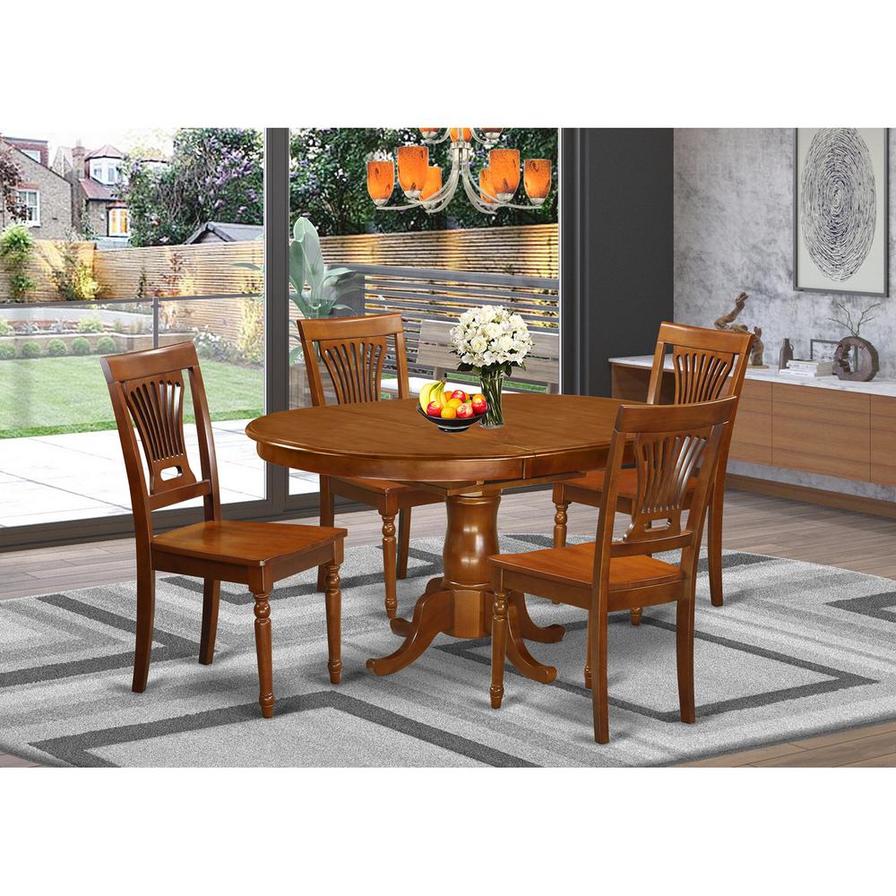 5  Pc  Portland  Table  having  18"  Leaf  and  4  hard  wood  Seat  Chairs  in  Saddle  Brown  .. Picture 2